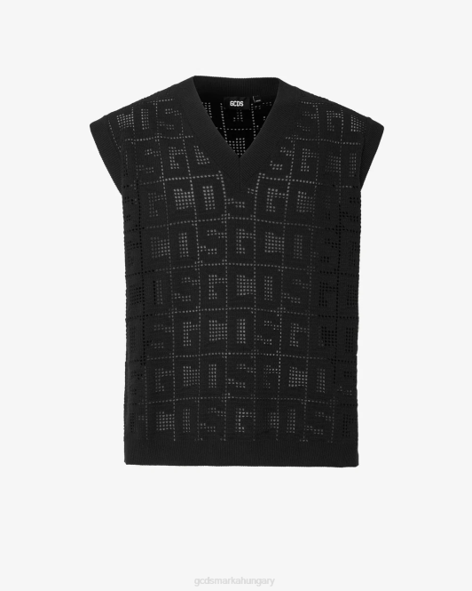 GCDS monogram makramé gilet Z2HB18 ruházat fekete férfiak