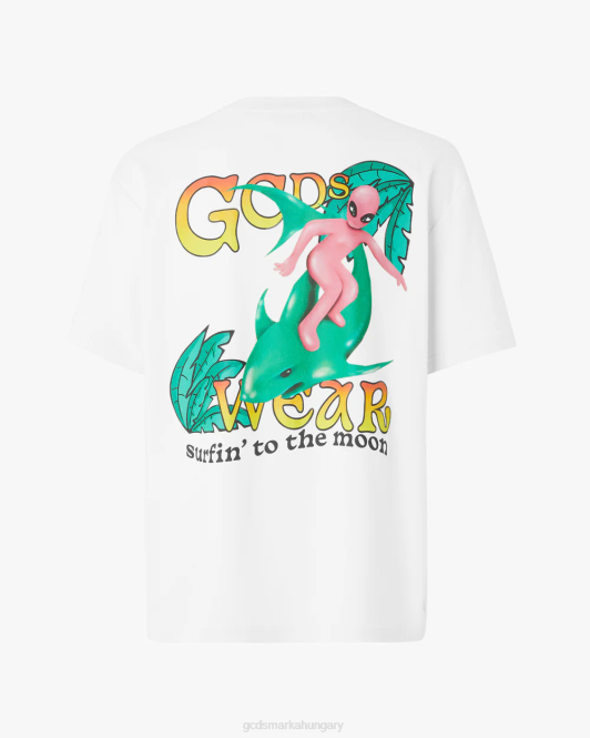 GCDS surf wirdo nyomott bő póló Z2HB101 ruházat fehér férfiak