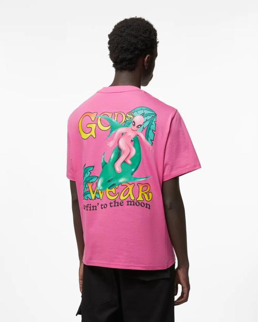 GCDS surf wirdo nyomott bő póló Z2HB92 ruházat fukszia férfiak