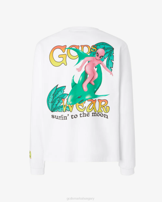 GCDS surfing wirdo nyomott hosszú ujjú póló Z2HB102 ruházat fehér férfiak