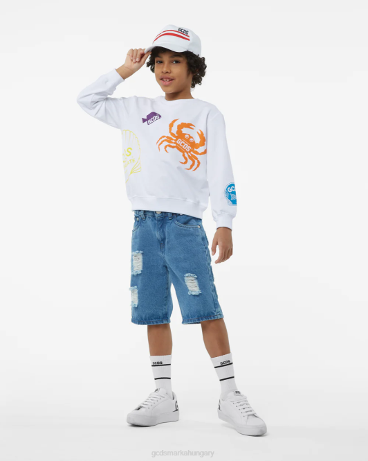 GCDS junior shell crewneck Z2HB701 ruházat fehér gyerekek